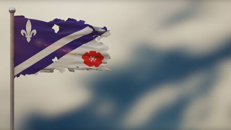 Franco Albertains 3D tattered waving flag illustration on flagpole. Isolated on blurred sky background with space on the right side. Depth of Field effect.の写真素材