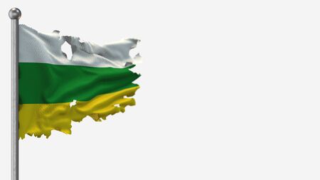 Zamora Chinchipe 3D tattered waving flag illustration on Flagpole. Isolated on white background with space on the right side.の写真素材