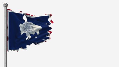 Wyoming 3D tattered waving flag illustration on Flagpole. Isolated on white background with space on the right side.の写真素材