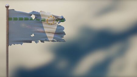 Formosa 3D tattered waving flag illustration on flagpole. Isolated on blurred sky background with space on the right side. Depth of Field effect.の写真素材