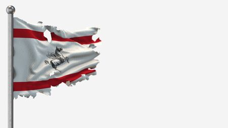 Tuscany 3D tattered waving flag illustration on Flagpole. Isolated on white background with space on the right side.の写真素材