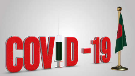 Bangladesh vaccination campaign illustration. Red 3D COVID-19 text rendering.の写真素材