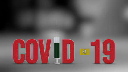 Anchorage Alaska vaccination campaign illustration. Red 3D COVID-19 text rendering.の写真素材