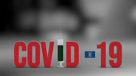 Calabria vaccination campaign illustration. Red 3D COVID-19 text rendering.の写真素材