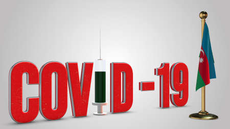 Azerbaijan vaccination campaign illustration. Red 3D COVID-19 text rendering.の写真素材