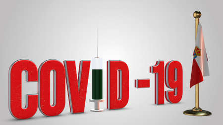 Cantabria vaccination campaign illustration. Red 3D COVID-19 text rendering.の写真素材