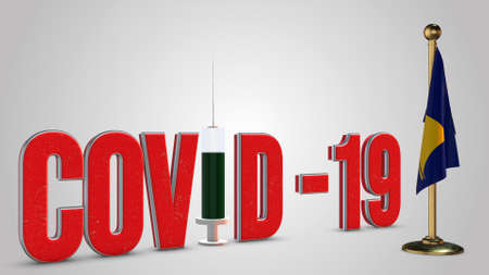 Tokelau vaccination campaign illustration. Red 3D COVID-19 text rendering.の写真素材