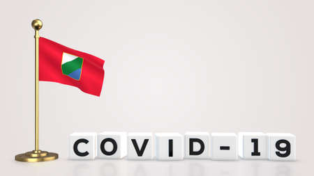 Abruzzo realistic flag illustration. White 3D COVID-19 cube text rendering.の写真素材