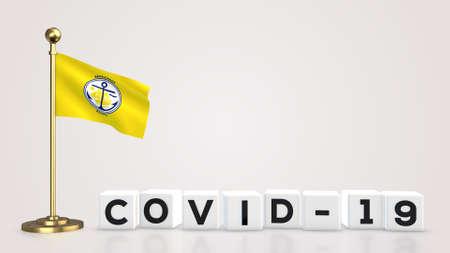 Anchorage Alaska realistic flag illustration. White 3D COVID-19 cube text rendering.の写真素材