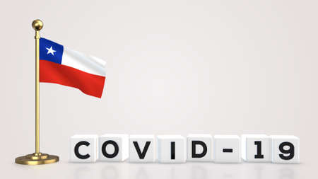 Chile realistic flag illustration. White 3D COVID-19 cube text rendering.の写真素材
