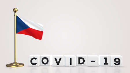 Czech Republic realistic flag illustration. White 3D COVID-19 cube text rendering.の写真素材