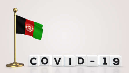 Afghanistan realistic flag illustration. White 3D COVID-19 cube text rendering.の写真素材