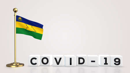 Anzoategui realistic flag illustration. White 3D COVID-19 cube text rendering.の写真素材