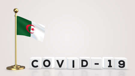 Algeria realistic flag illustration. White 3D COVID-19 cube text rendering.の写真素材