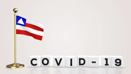 Bahia realistic flag illustration. White 3D COVID-19 cube text rendering.の写真素材