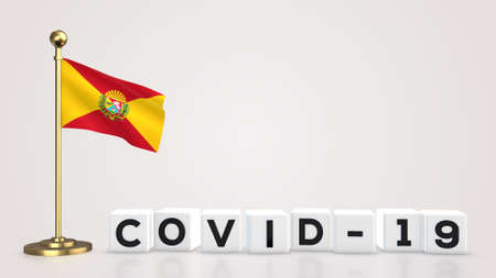 Aragua realistic flag illustration. White 3D COVID-19 cube text rendering.の写真素材
