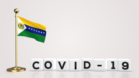 Apure realistic flag illustration. White 3D COVID-19 cube text rendering.の写真素材