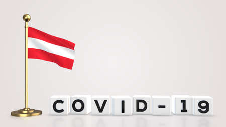 Austria realistic flag illustration. White 3D COVID-19 cube text rendering.の写真素材