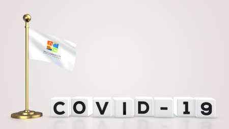 Aricay Parinacota realistic flag illustration. White 3D COVID-19 cube text rendering.の写真素材