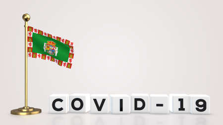 Cadiz realistic flag illustration. White 3D COVID-19 cube text rendering.の写真素材
