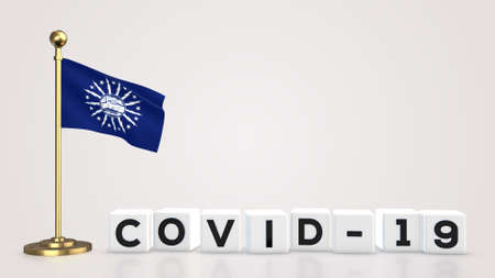 Buffalo New York realistic flag illustration. White 3D COVID-19 cube text rendering.の写真素材