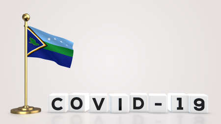 Delta Amacuro realistic flag illustration. White 3D COVID-19 cube text rendering.の写真素材