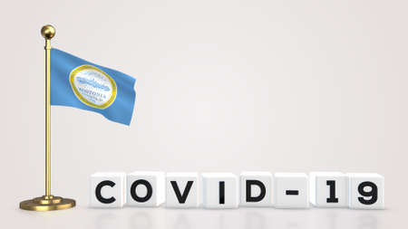 Boston realistic flag illustration. White 3D COVID-19 cube text rendering.の写真素材