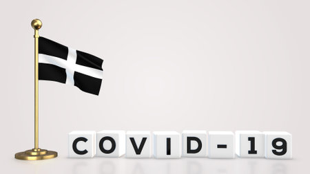 Cornwall realistic flag illustration. White 3D COVID-19 cube text rendering.の写真素材