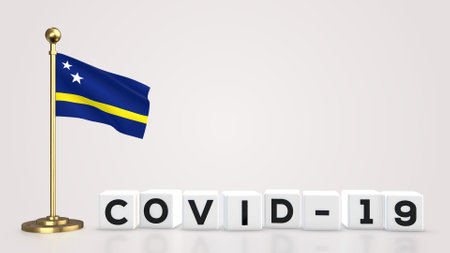 Curacao realistic flag illustration. White 3D COVID-19 cube text rendering.の写真素材