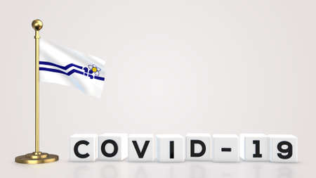 Franco-Colombiens realistic flag illustration. White 3D COVID-19 cube text rendering.の写真素材