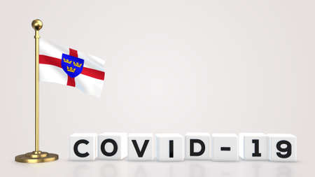 East Anglia realistic flag illustration. White 3D COVID-19 cube text rendering.の写真素材