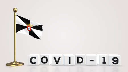 Ceuta realistic flag illustration. White 3D COVID-19 cube text rendering.の写真素材