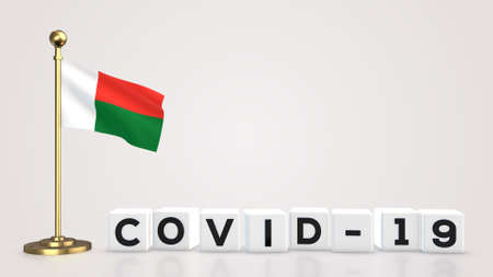 Madagascar realistic flag illustration. White 3D COVID-19 cube text rendering.の写真素材