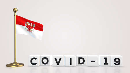 Brandenburg realistic flag illustration. White 3D COVID-19 cube text rendering.の写真素材