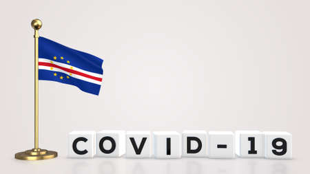 Cape Verde realistic flag illustration. White 3D COVID-19 cube text rendering.の写真素材