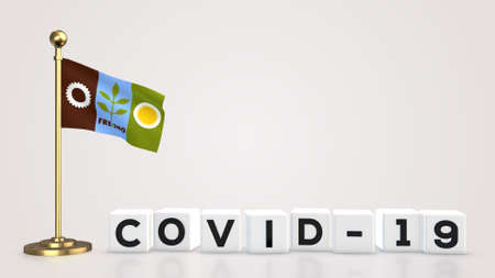 Fresno California realistic flag illustration. White 3D COVID-19 cube text rendering.の写真素材