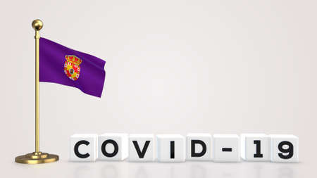 Jaen realistic flag illustration. White 3D COVID-19 cube text rendering.の写真素材