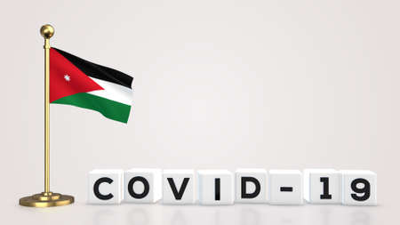Jordan realistic flag illustration. White 3D COVID-19 cube text rendering.の写真素材