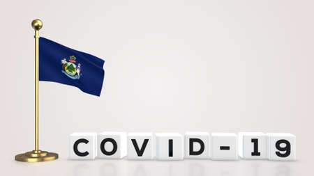 Maine realistic flag illustration. White 3D COVID-19 cube text rendering.の写真素材