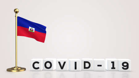 Haiti realistic flag illustration. White 3D COVID-19 cube text rendering.の写真素材