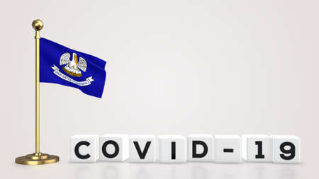 Louisiana realistic flag illustration. White 3D COVID-19 cube text rendering.の写真素材