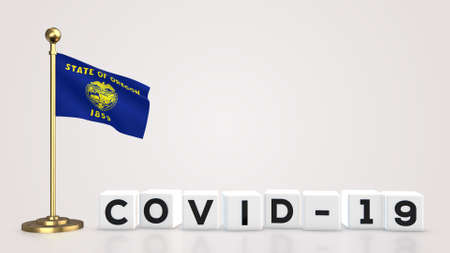 Oregon realistic flag illustration. White 3D COVID-19 cube text rendering.の写真素材