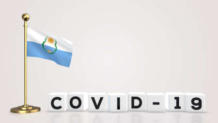 Mendoza realistic flag illustration. White 3D COVID-19 cube text rendering.の写真素材