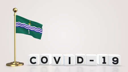 Peterborough Ontario realistic flag illustration. White 3D COVID-19 cube text rendering.の写真素材