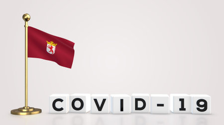 Leon realistic flag illustration. White 3D COVID-19 cube text rendering.の写真素材