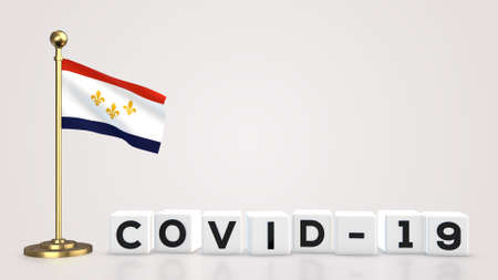 New Orleans Louisiana realistic flag illustration. White 3D COVID-19 cube text rendering.の写真素材