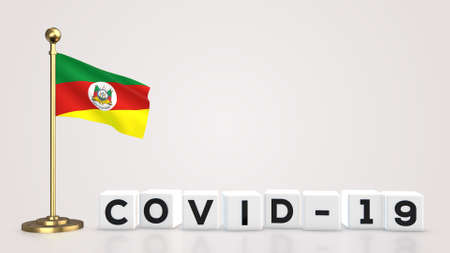 Rio Grande Do Sul realistic flag illustration. White 3D COVID-19 cube text rendering.の写真素材