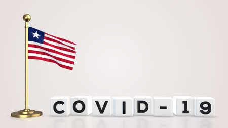 Liberia realistic flag illustration. White 3D COVID-19 cube text rendering.の写真素材