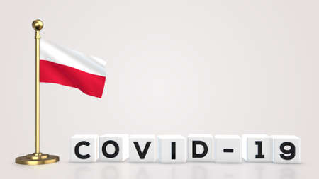 Poland realistic flag illustration. White 3D COVID-19 cube text rendering.の写真素材