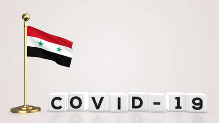 Syria realistic flag illustration. White 3D COVID-19 cube text rendering.の写真素材